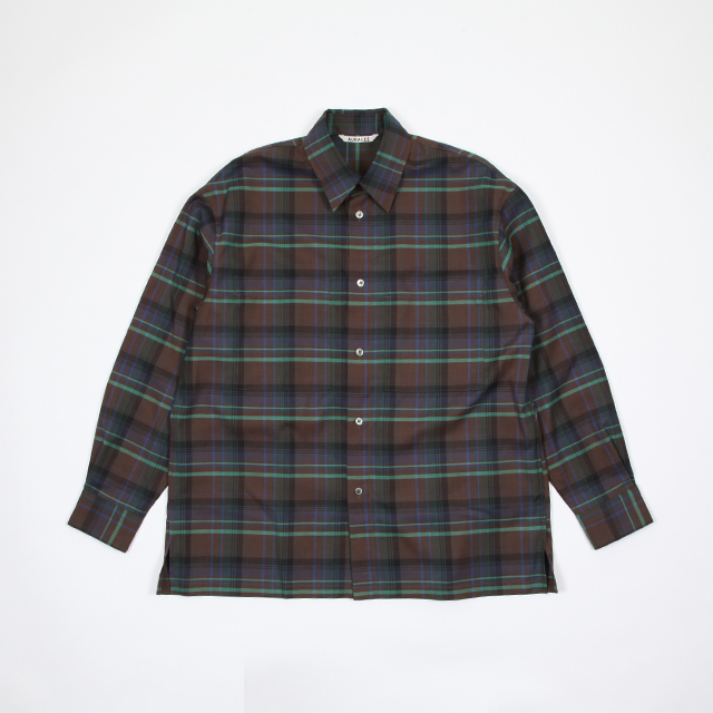 AURALEE SUPER LIGHT WOOL CHECK SHIRTS [A8AS01LC]｜Silver and Gold 