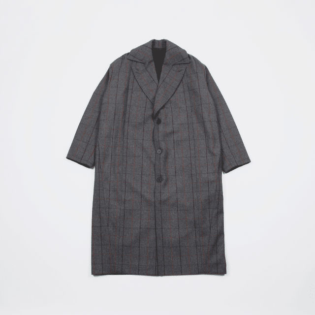 STUDIO NICHOLSON WINDOWPANE CHECK MENS WOOL OVERCOAT GREY CHECK 