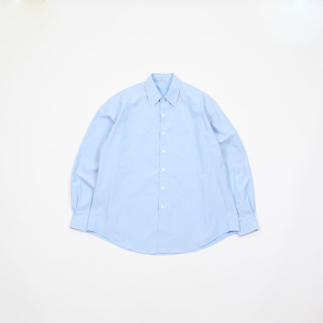 WASHED FINX TWILL BIG SHIRTS A9AS02TN 水色 AURALEE WASHED FINX TWILL BIG SHIRTS BLUE STRIPE [A9AS02TN]