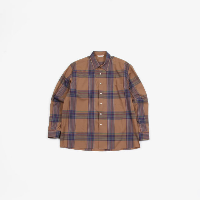 AURALEE SUPER LIGHT WOOL CHECK SHIRTS [A9AS01LC]Silver and Gold