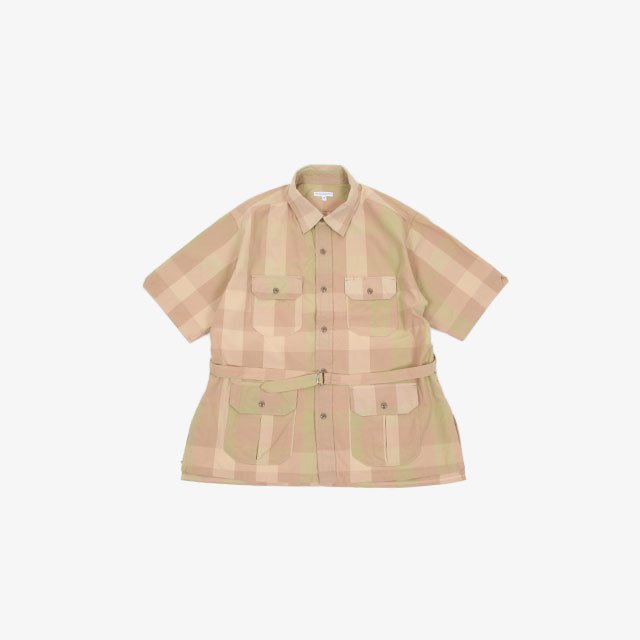 Engineered Garments S/S Bush Shirt – Cotton Block Check Khaki/Olive [KM067]