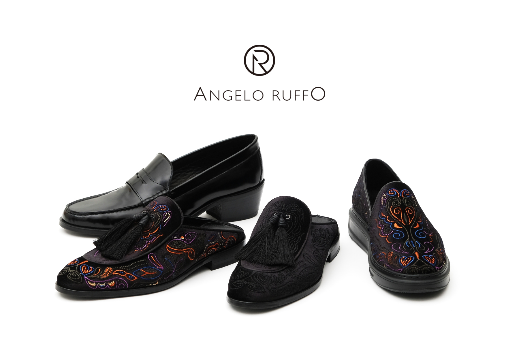 アンジェロルッフォ ANGELO RUFFO 刺繍 シューズ 靴 黒 42 | ochge.org