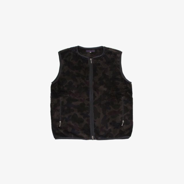 Needles Sportswear  W.U. Piping Vest – Micro Fur / Papillon Camo Charcoal [LQ286]