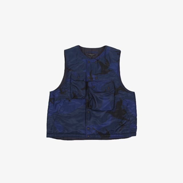 Engineered Garments  Cover Vest – Poly Seagull Print Poplin Navy [LN113]