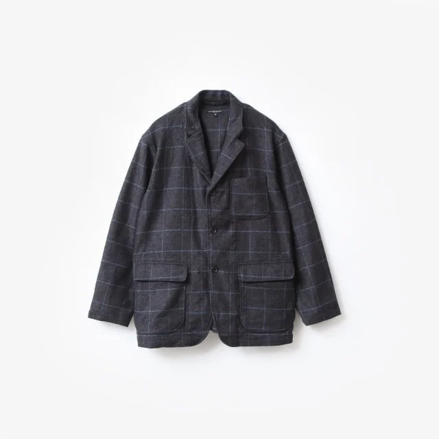 Engineered Garments  Loiter Jacket – Wool Poly Windowpane Charcoal/Lt.Blue [PS185]