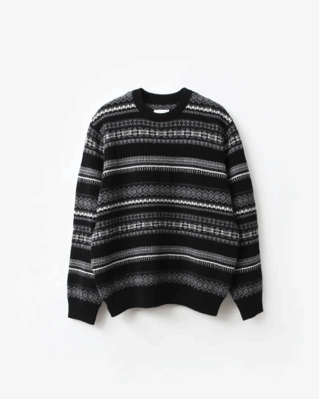 TAKAHIROMIYASHITATheSoloist. fair isle crew neck sweater. black mono [sk.0011AW25]