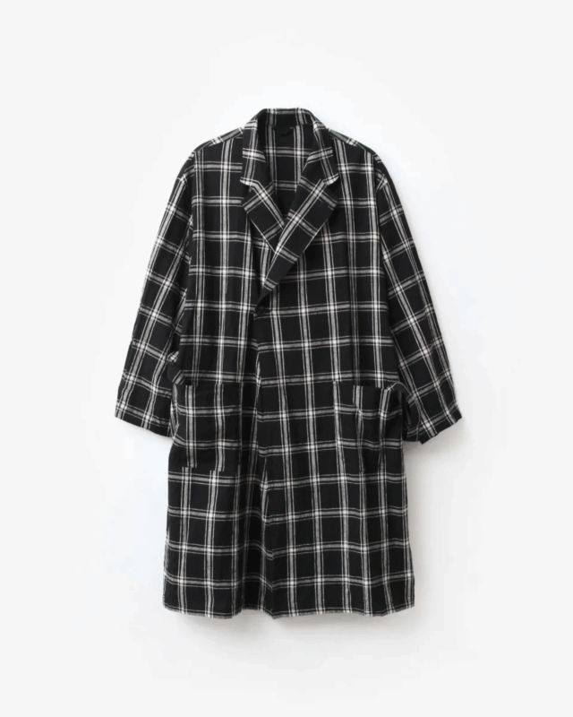 blurhms Silk/Cottn Nep Plaid Coat Black×Ivory [BHS25F014]