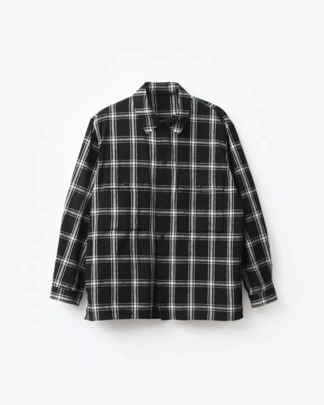 blurhms Silk/Cottn Nep Plaid Military Shirt Black×Ivory [BHS25F015]
