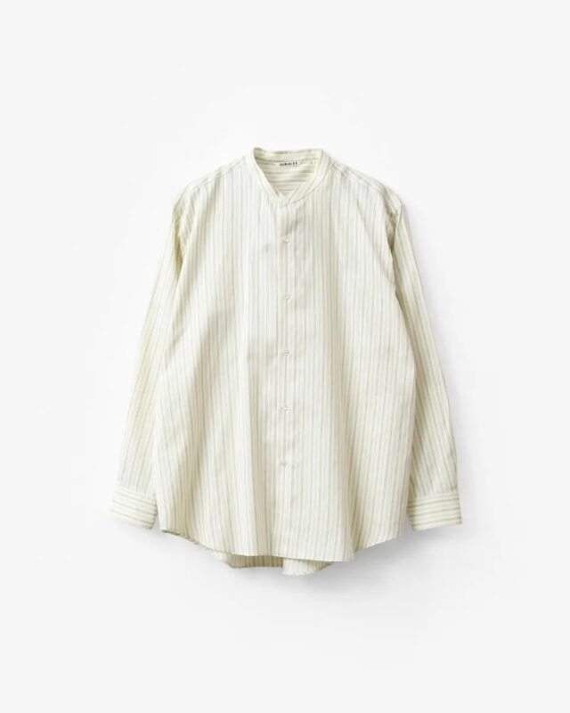 AURALEE COTTON SILK STRIPE STAND COLLAR SHIRT [A26SS02CS]