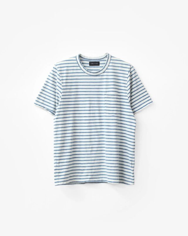 LES TIEN BINDED NECK CLASSIC POCKET TEE IVORY STRIPE [SJ-2089]