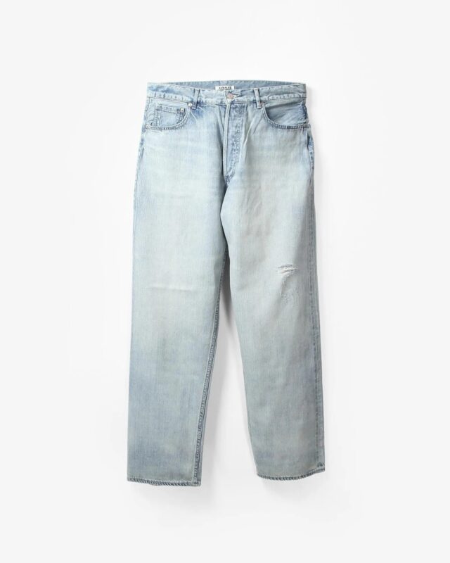 AURALEE FADED SELVEDGE LIGHT DENIM WIDE PANTS LIGHT INDIGO [A26SP03DE]