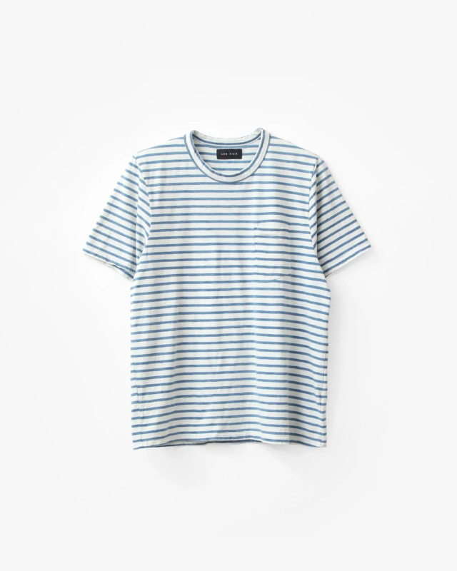 LES TIEN  BINDED NECK CLASSIC POCKET TEE IVORY STRIPE [SJ-2089]
