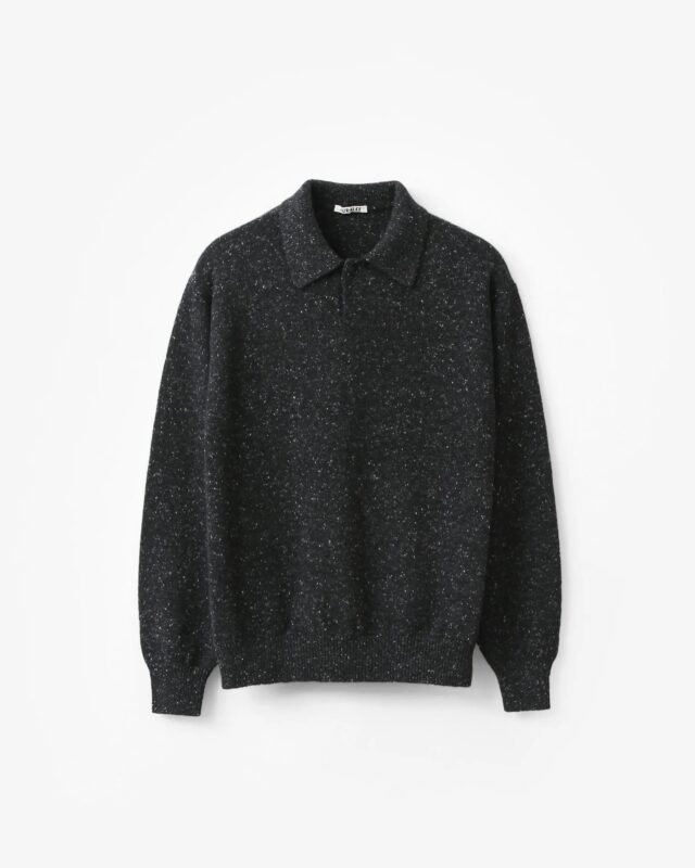 AURALEE CASHMERE NEP KNIT POLO MIX BLACK [A26AP02NE]