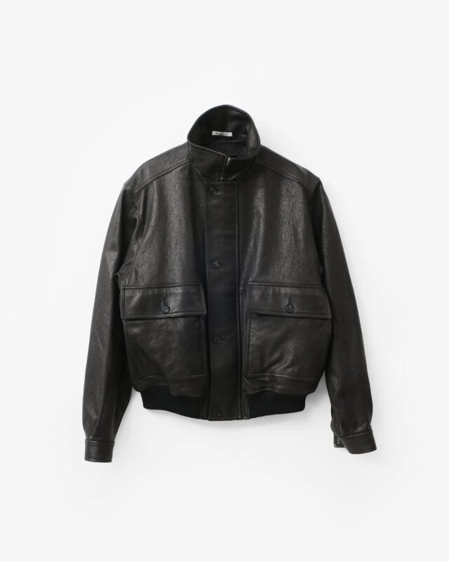 AURALEE TEXTURED LAMB LEATHER BLOUSON BLACK [A26AB01BL]