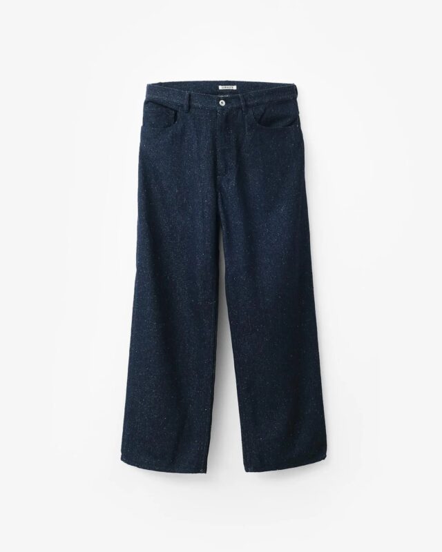 AURALEE SILK NEP DENIM 5P WIDE PANTS DARK NAVY [A26AP01SD]