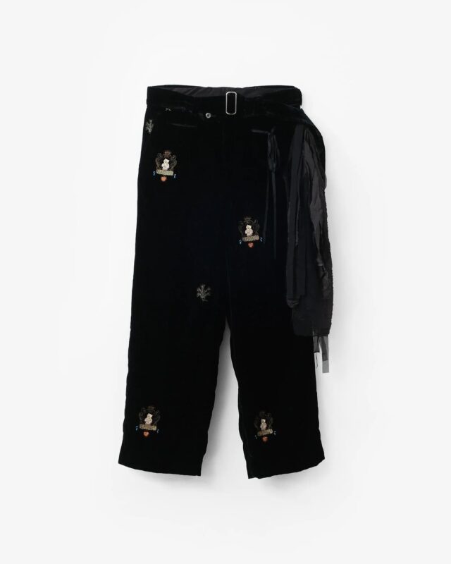 Midorikawa EMBROIDERY VELVET BELTED SLACKS BLACK [MID26AW-PT02B]