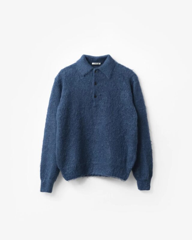 AURALEE BRUSHED SUPER KID MOHAIR KNIT POLO [A26AP01KM]