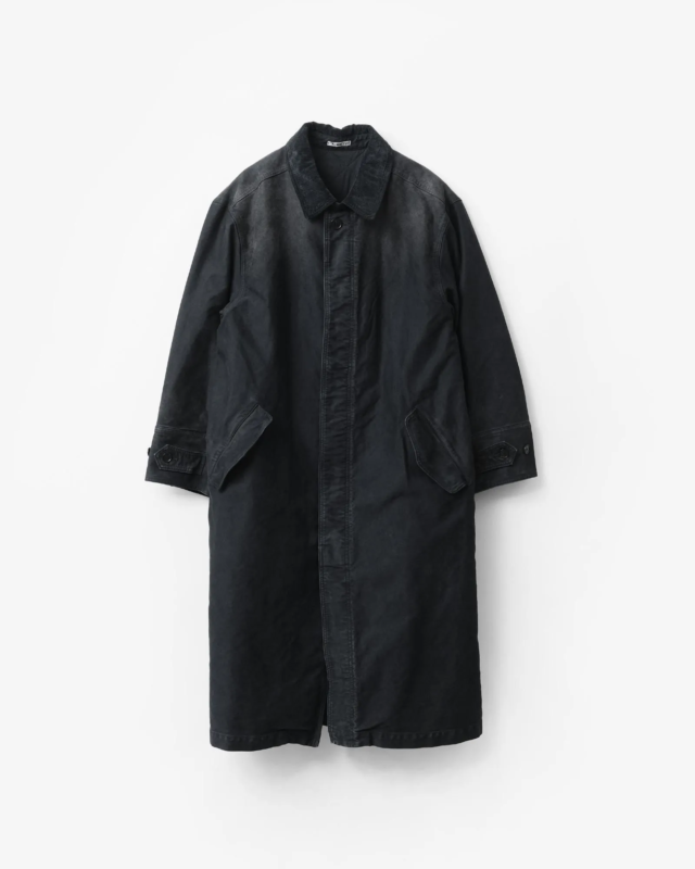 AURALEE GARMENT-DYED ORGANIC COTTON HEAVY MOLESKIN COAT FADED BLACK [A26AC01HM]