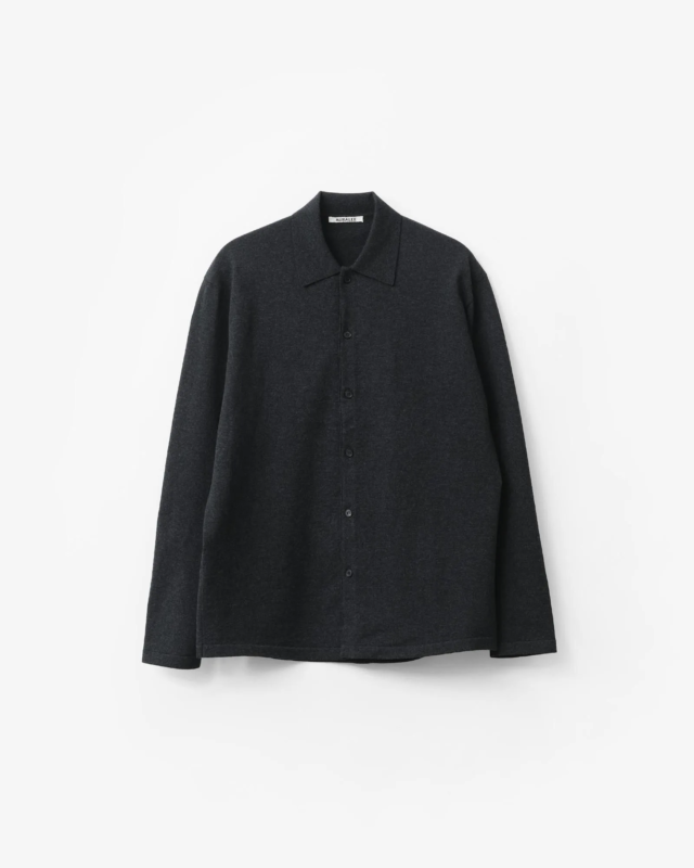 AURALEE HIGH TWIST WOOL KNIT SHIRT CARDIGAN CHARCOAL [A26AC01CK]