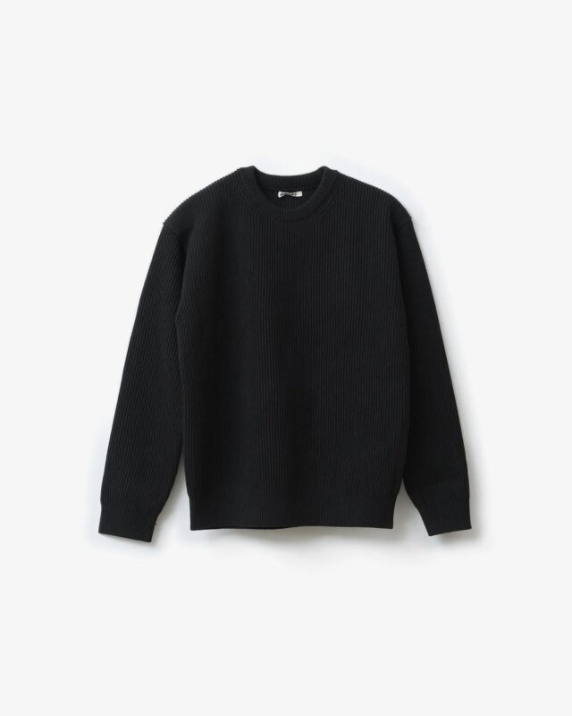AURALEE SUPER FINE WOOL RIB KNIT P/O TOP BLACK [A26AP02RK]